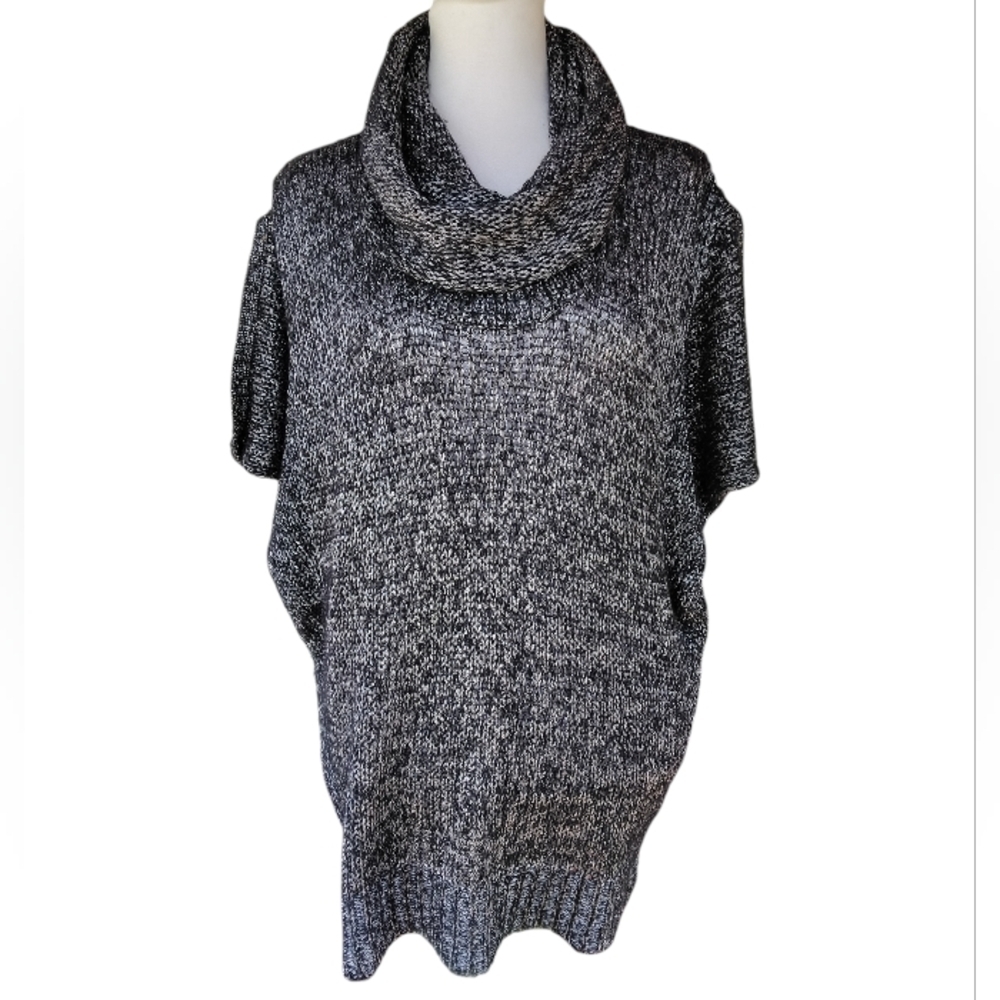 Alice & Olivia Chunky Knit Black Gray Wool Alpaca Blend Cowl Neck Sweater Large